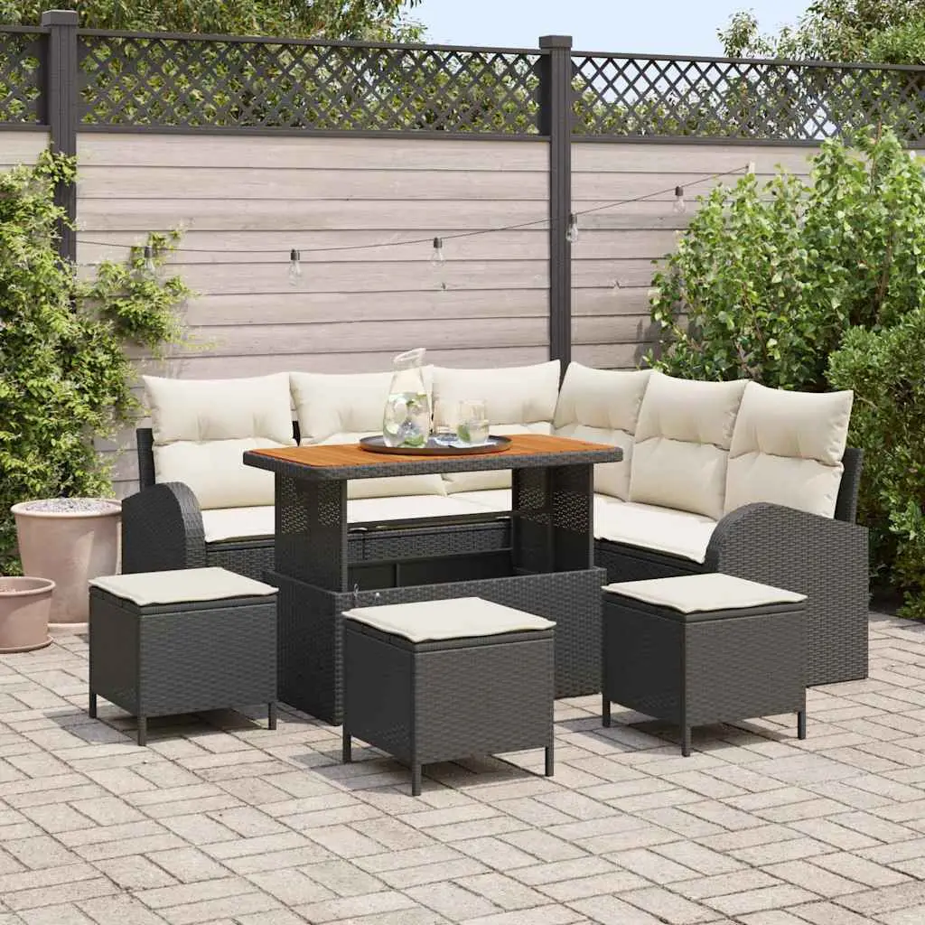 Ensemble de canapé de jardin avec coussin 9 pcs Noir polyrotin vidaXL 3362400