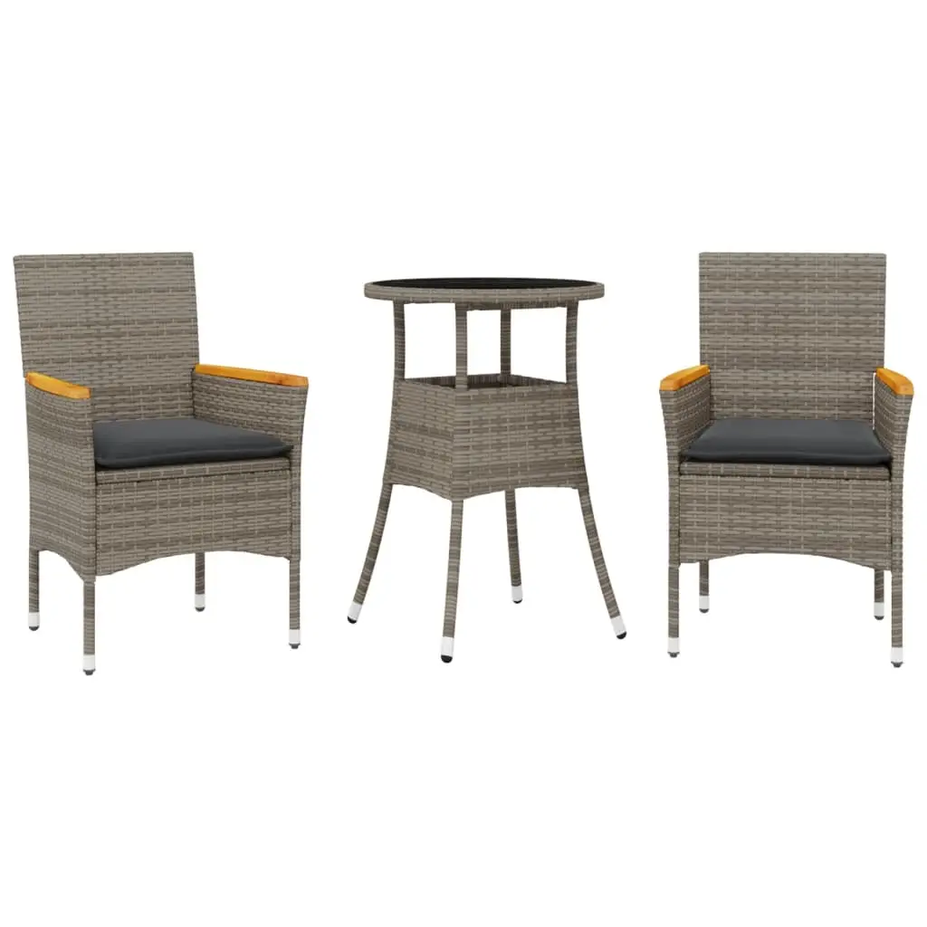 Ensemble de 3 pcs table de jardin et chaises avec coussins – mobilier de jardin gris rotin verre-JU2817