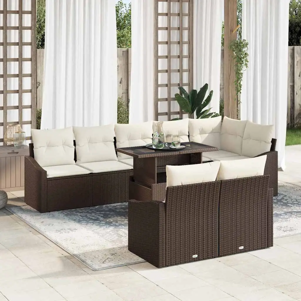 Ensemble Canapé XXL 9 Pièces Résine Marron et Crème avec Table Verre – ComfortXL Outdoor Living