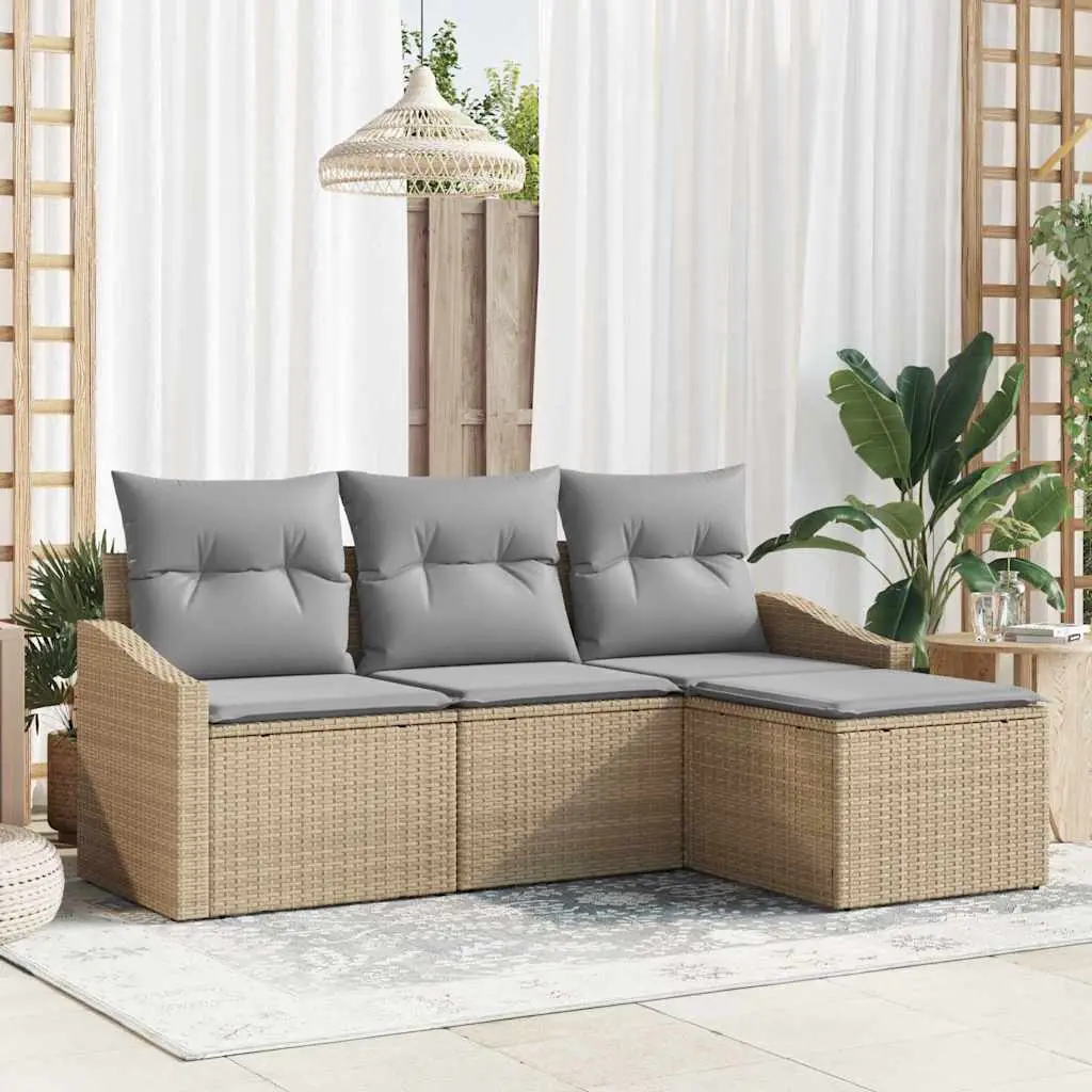 Ensemble de Canapés avec coussin 4 pcs Beige polyrotin vidaXL 3346670