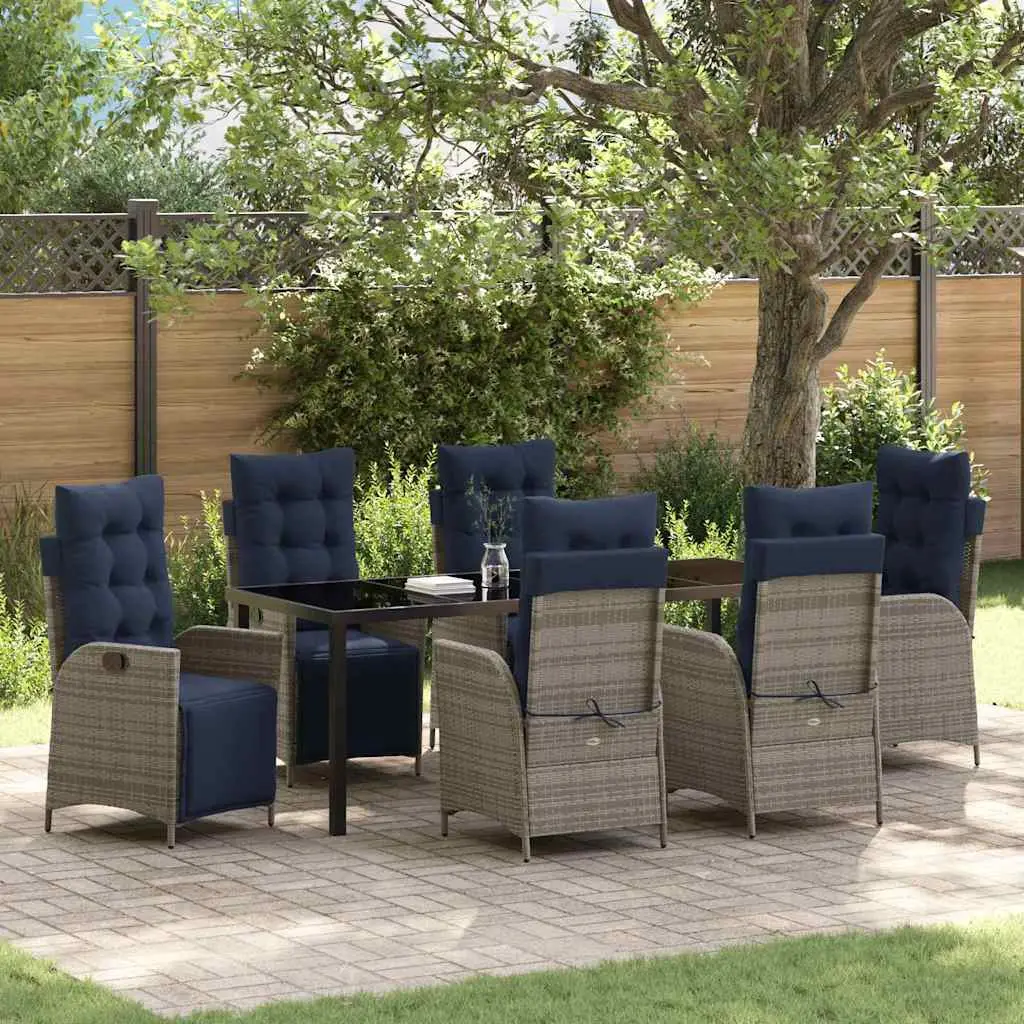 Ensemble de salle à manger pour jardin 7 pcs Gris et Noir Rotin vidaXL 3380587