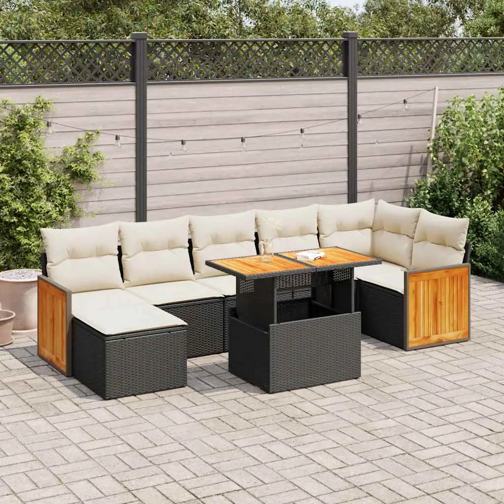 Ensemble Canapés d’Extérieur 8 pièces Poly Rotin Noir avec Rangement et Coussins Blancs Crème – ComfortXL Outdoor Living