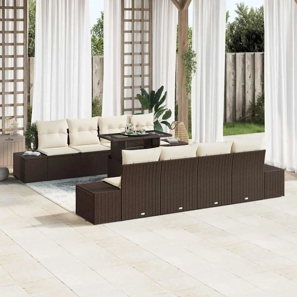 Ensemble Canapé Extérieur 9 pcs Polyrotin Marron & Crème Table Ajustable Terrasse – ComfortXL Outdoor Living