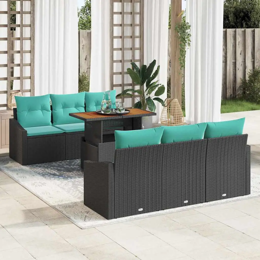 Ensemble de salle à manger pour jardin 7 pcs Noir et Sarcelle vidaXL 3349787