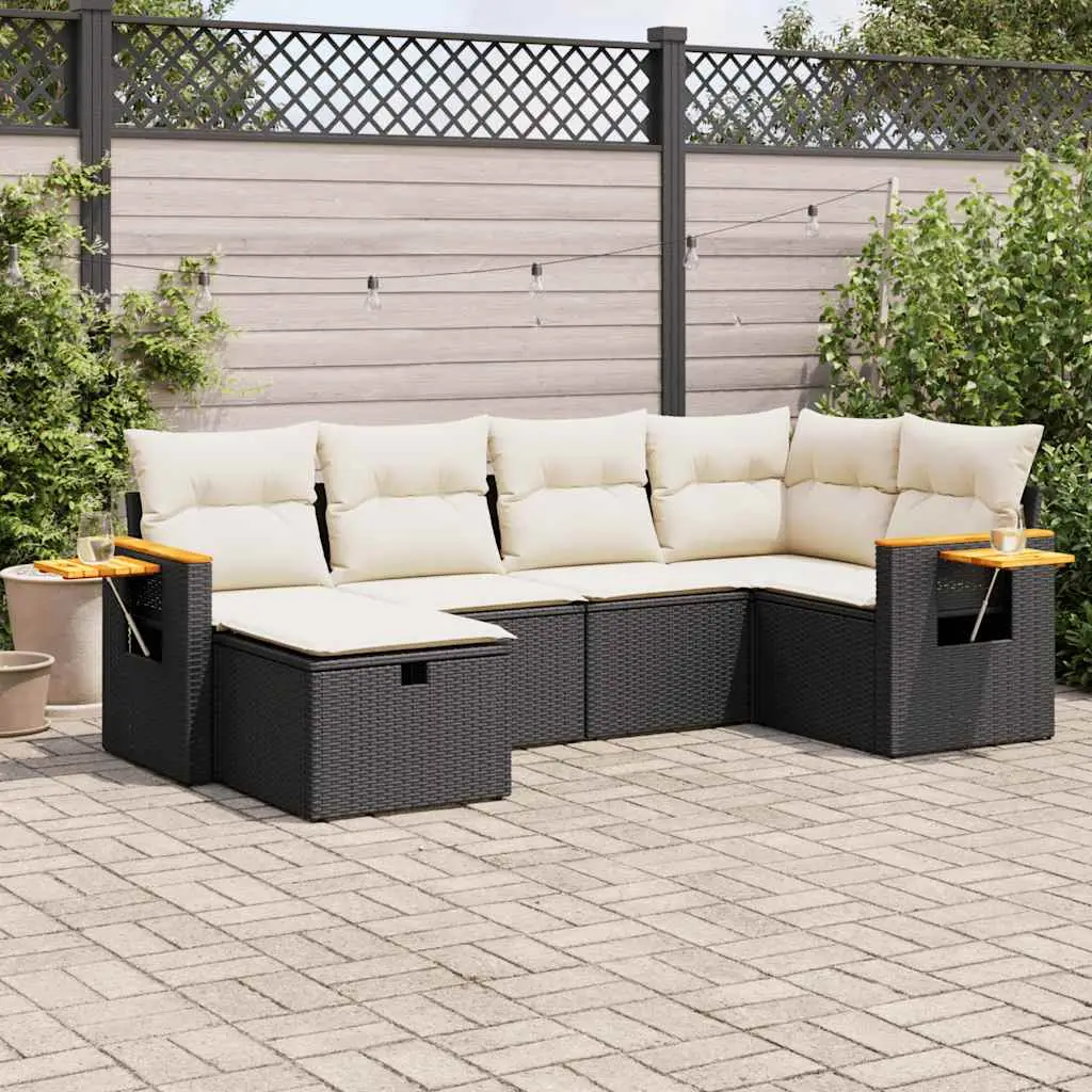 Ensemble de Jardin d’Angle 6 Pièces Résine Tressée avec Rangement et Repose-pieds Noir – ComfortXL Outdoor Living
