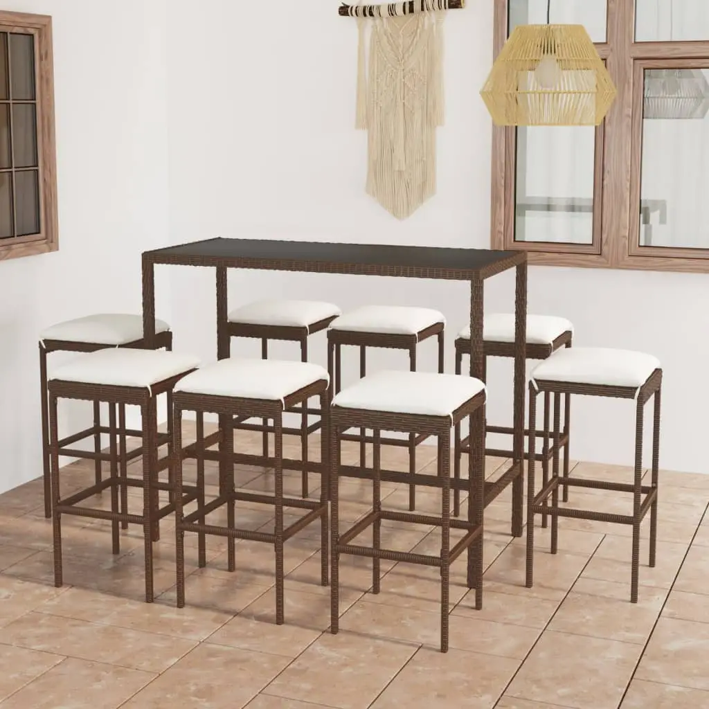 Ensemble de bar de jardin 9 pcs coussins Résine tressée Marron vidaXL 3064825