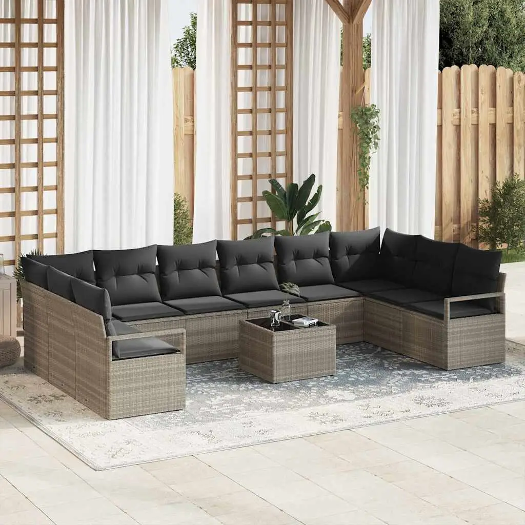 Ensemble de Canapés avec coussin 11 pcs Gris clair polyrotin vidaXL 3346572