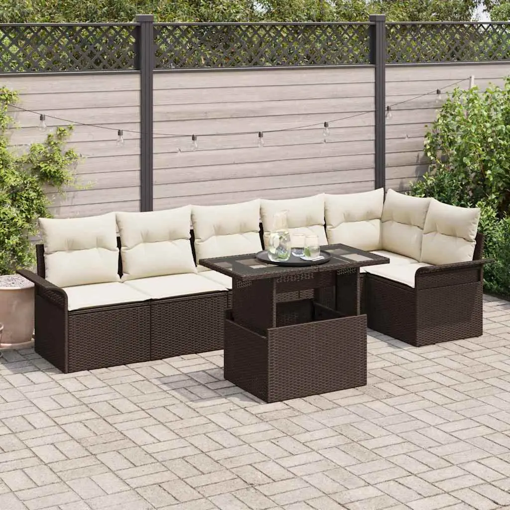 Ensemble de jardin modulable 7 pcs en poly rotin pour 6 personnes Marron – ComfortXL Outdoor Living