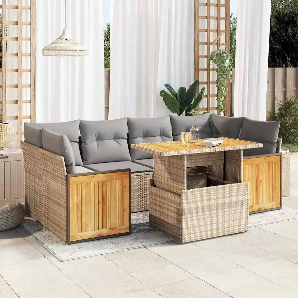 Ensemble de jardin résine beige 7 places avec coffres de rangement pour terrasse ou balcon – ComfortXL Outdoor Living