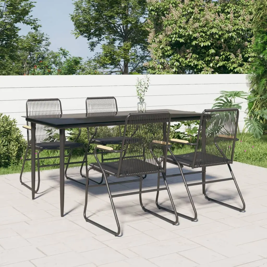 Ensemble de Repas 5pcs Rotin PVC avec Accoudoirs en Bois Noir – ComfortXL Outdoor Living