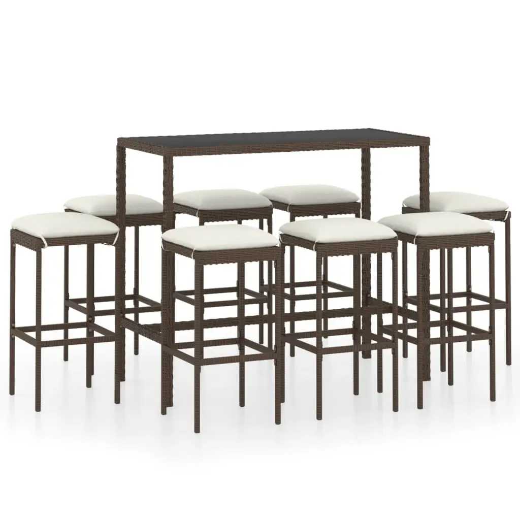Ensemble de 9 pcs bar de jardin – Mobilier d’extérieur – Mobilier de jardin coussins Résine tressée Marron-JU2051