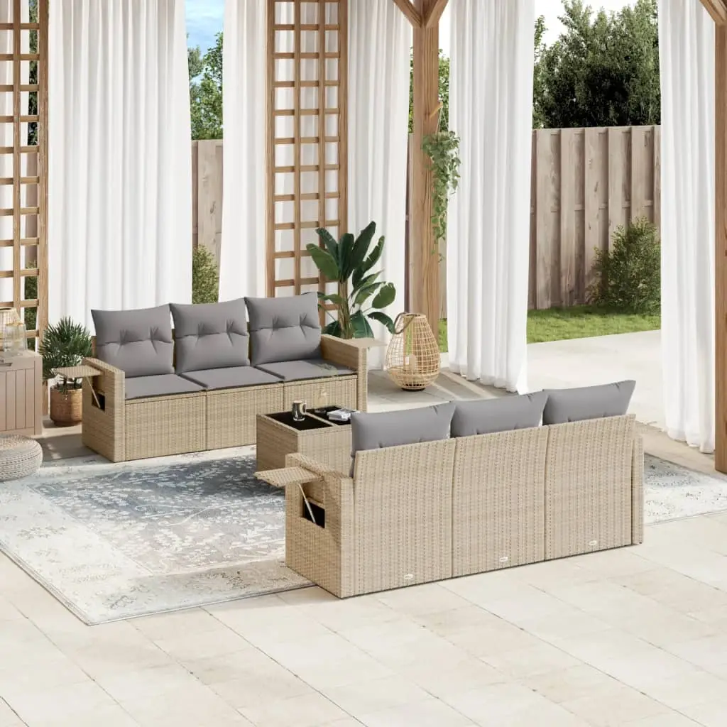 Ensemble de Jardin Modulable 7 Pièces Beige avec Coffres de Rangement et Tablettes d’Appoint – ComfortXL Outdoor Living