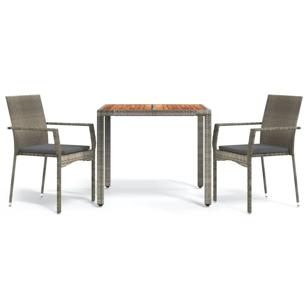 Ensemble de 3 pcs table de jardin avec chaises – mobilier de jardin coussins gris résine tressée-JU2415