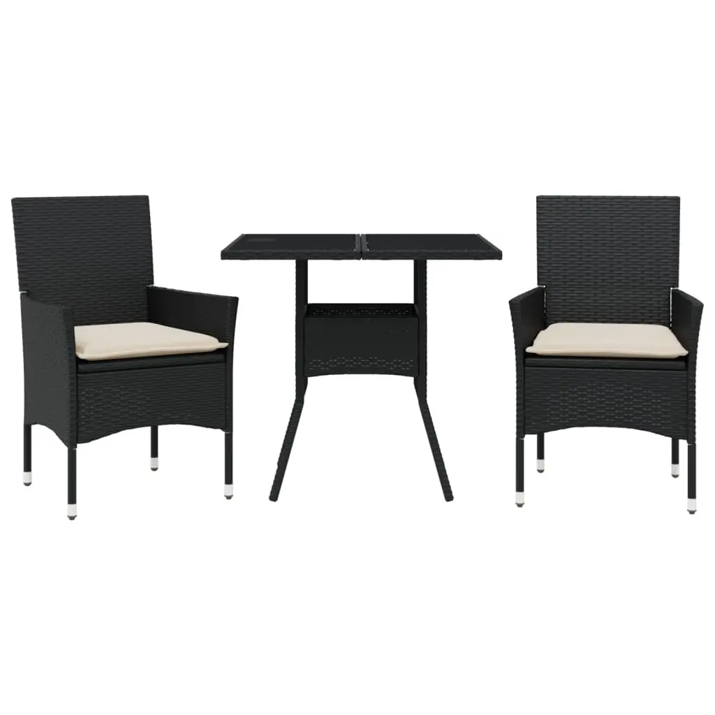 Ensemble de 3 pcs table de jardin et chaises avec coussins – mobilier de jardin noir rotin verre-JU2791