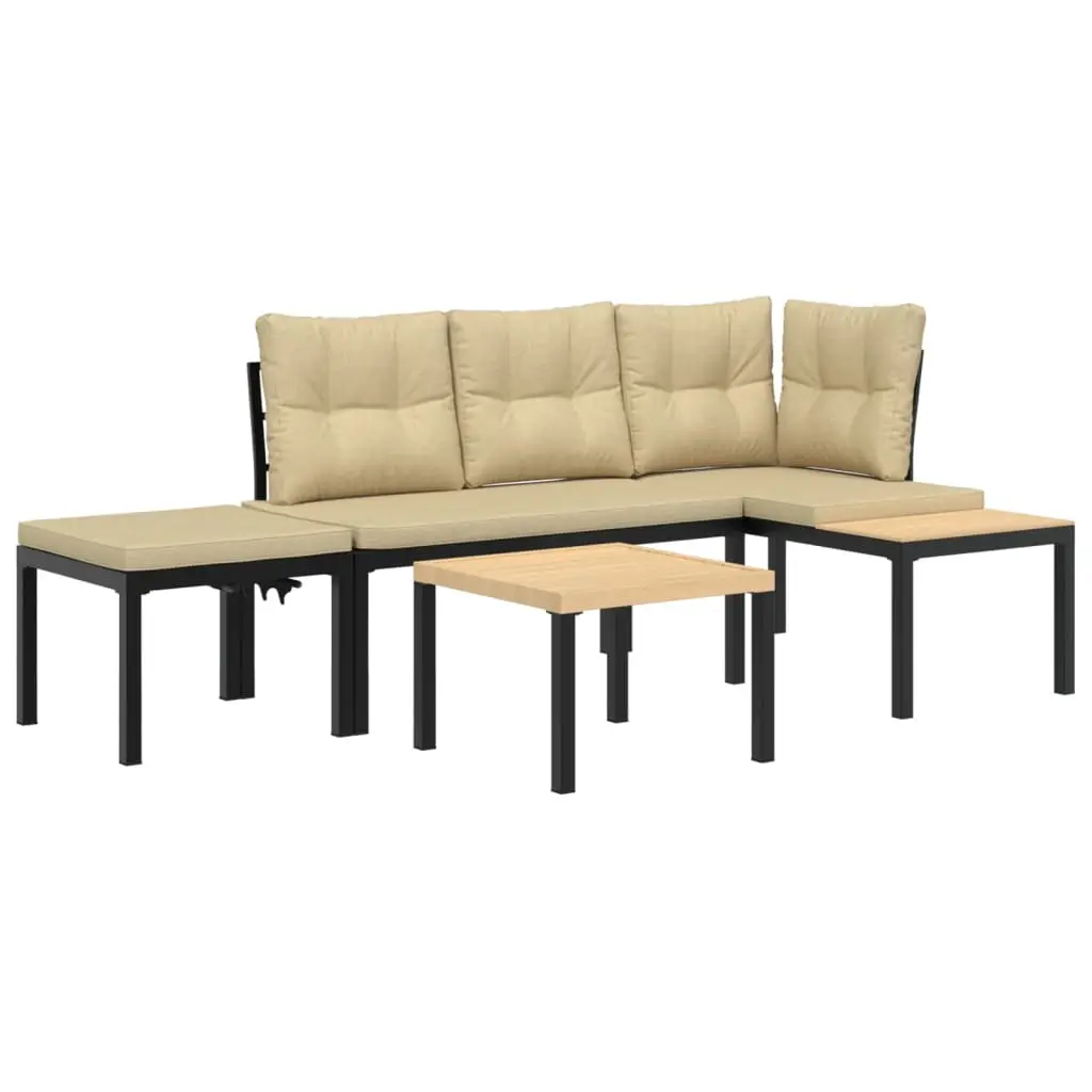 Ensemble de 4 pcs banc de jardin avec coussins – Banc d’extérieur – Banquette noir-JU11373