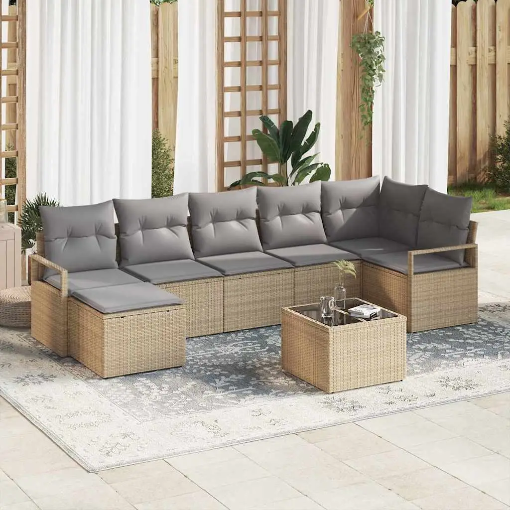 Ensemble de Canapés avec coussin 8 pcs Beige polyrotin vidaXL 3346480