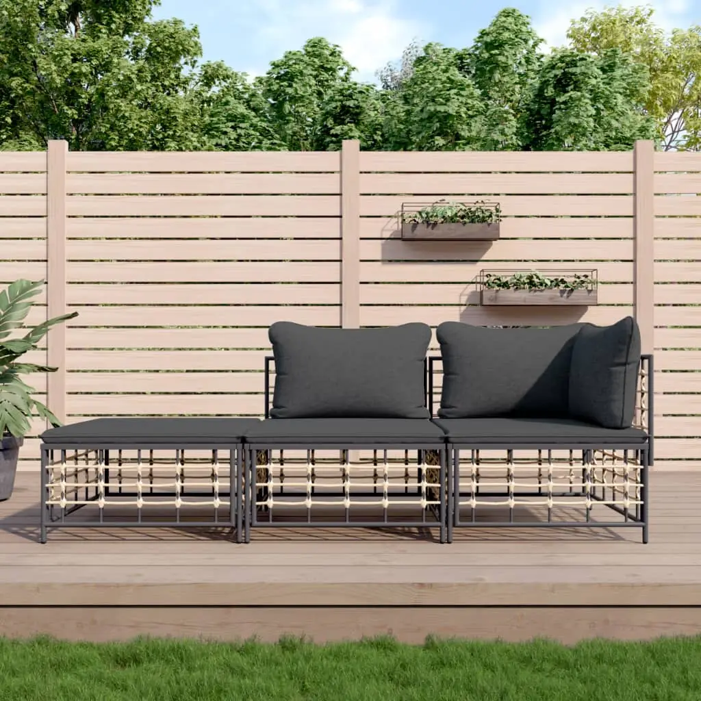 Ensemble de Jardin Modulable 3 Éléments Résine Tressée avec Coussins Gris Anthracite – ComfortXL Outdoor Living