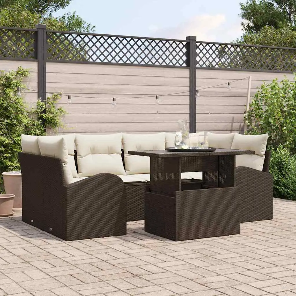 Ensemble Coin Détente 7 Pièces Résine Tressée et Coussins Moelleux pour Espace Vert Marron – ComfortXL Outdoor Living