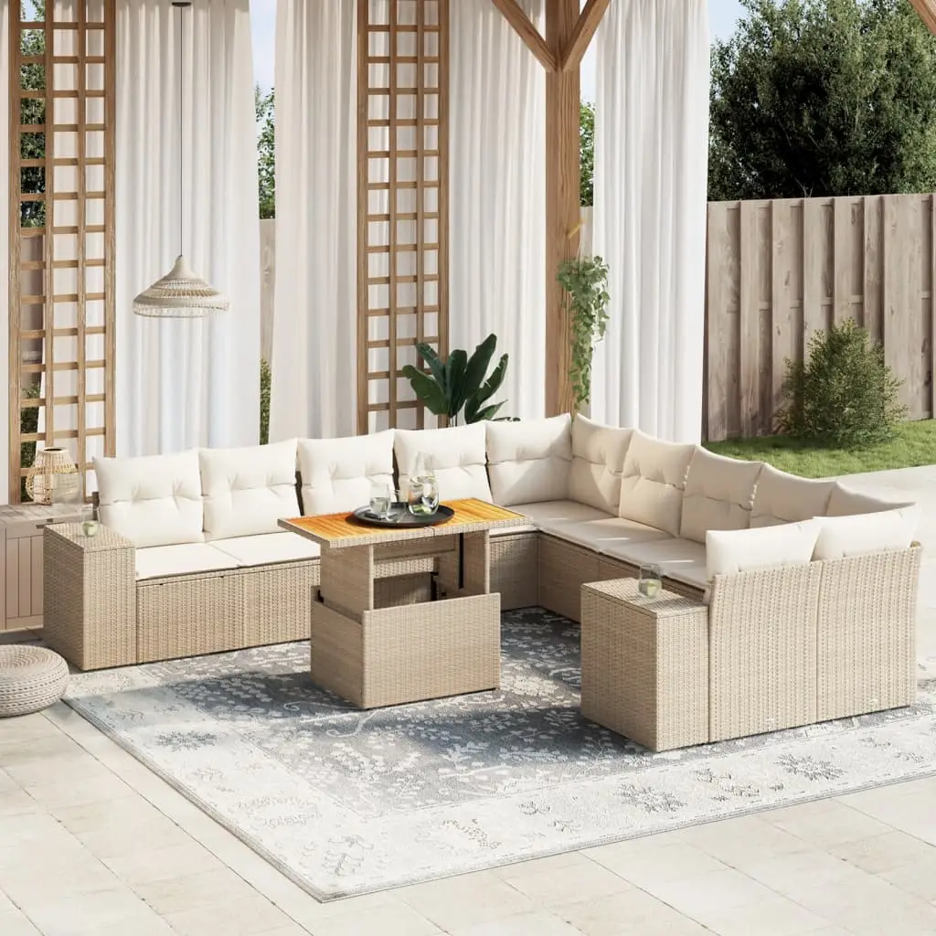 Ensemble de jardin familial 11 pcs résine tressée table transformable Beige – ComfortXL Outdoor Living
