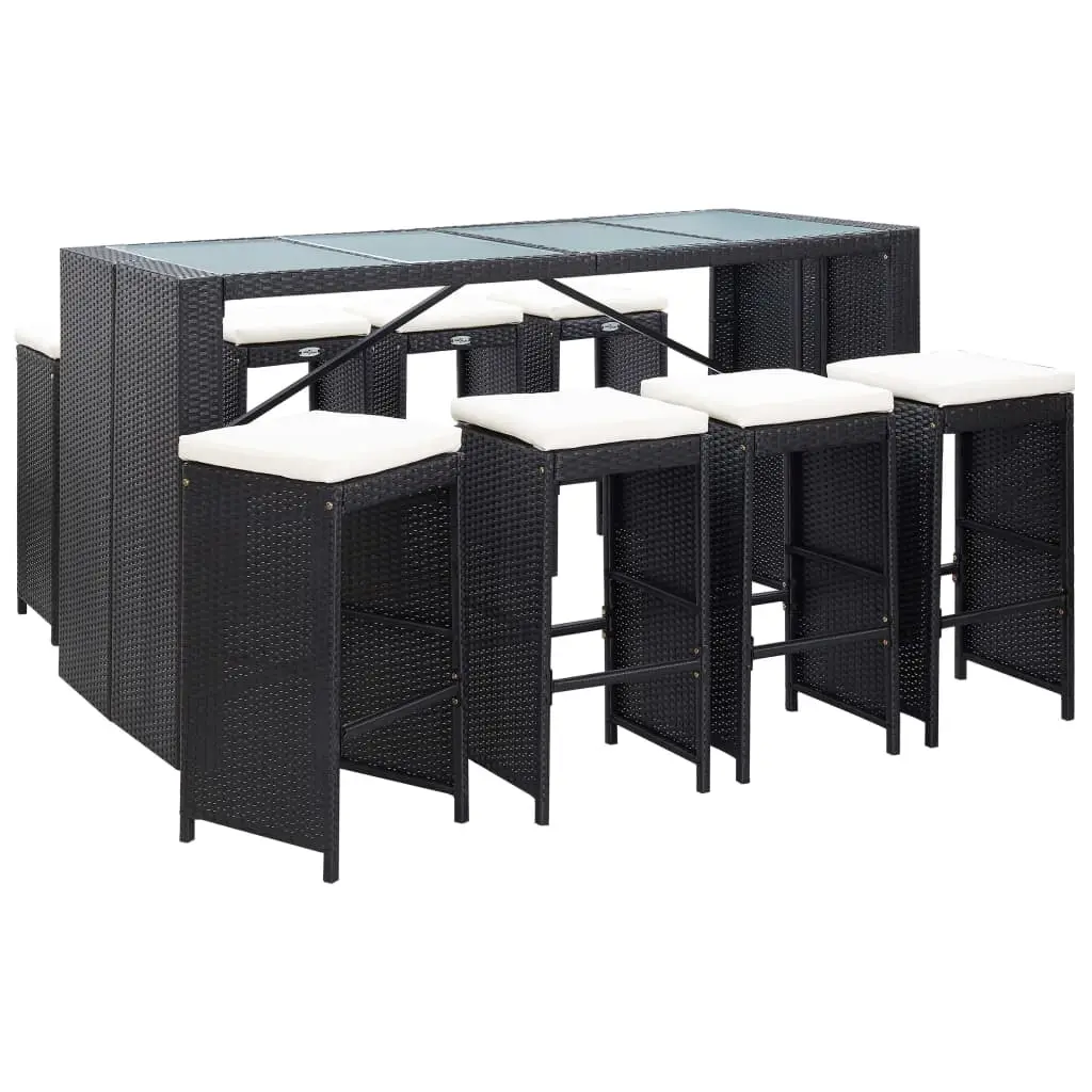 Ensemble de bar d’extérieur 9 pcs Résine tressée Noir vidaXL 49569