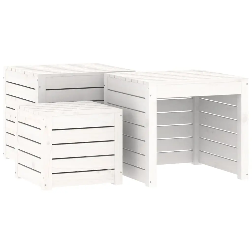 Ensemble de 3 pcs boîtes de jardin – Coffres de rangement blanc bois de pin massif