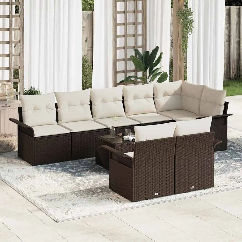 Ensemble de jardin 9 pièces en résine tressée avec rangements Marron – ComfortXL Outdoor Living