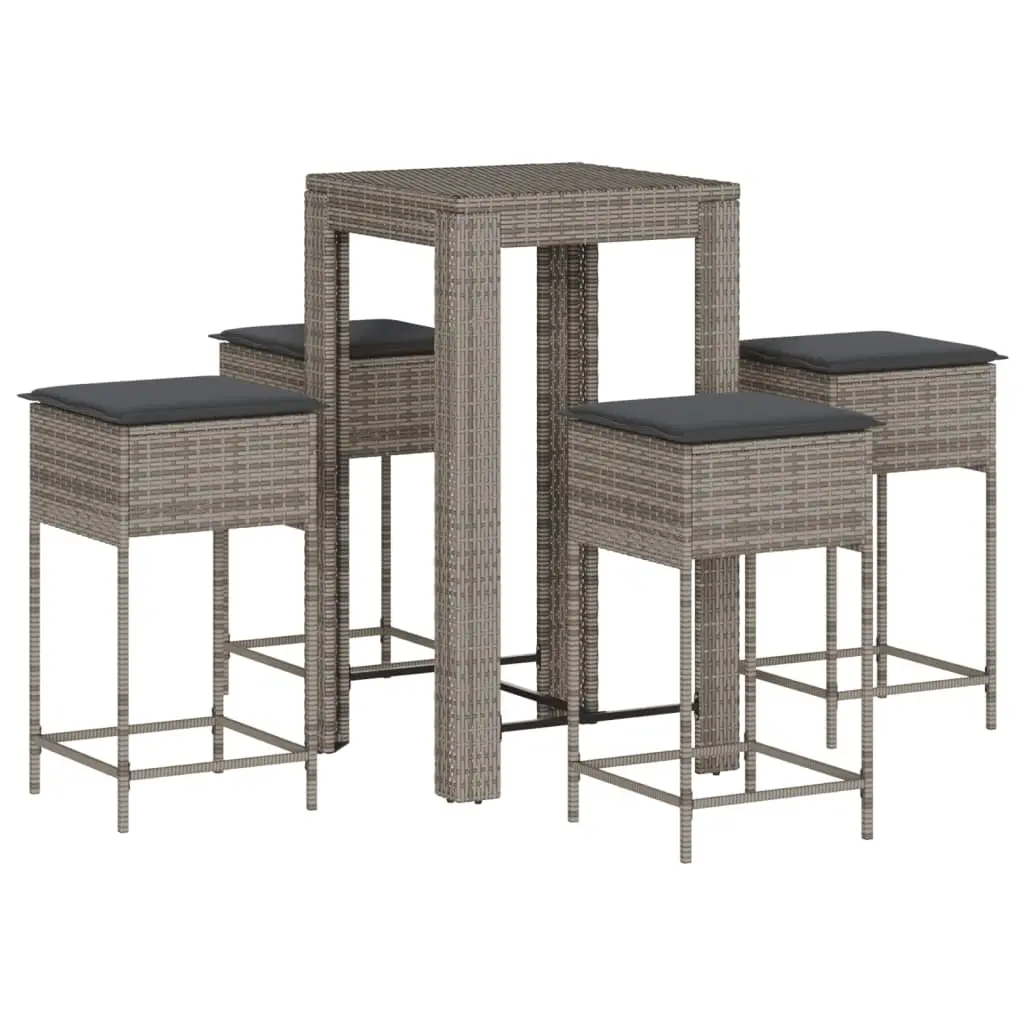 Ensemble de 5 pcs bar de jardin – Mobilier d’extérieur – Mobilier de jardin avec coussins gris poly rotin-JU2136