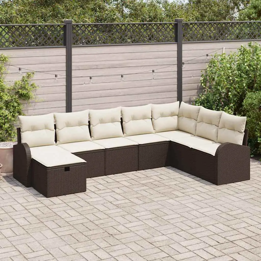 Ensemble de jardin 8 pièces Résine Tressée avec Rangement et Coussins Marron – ComfortXL Outdoor Living