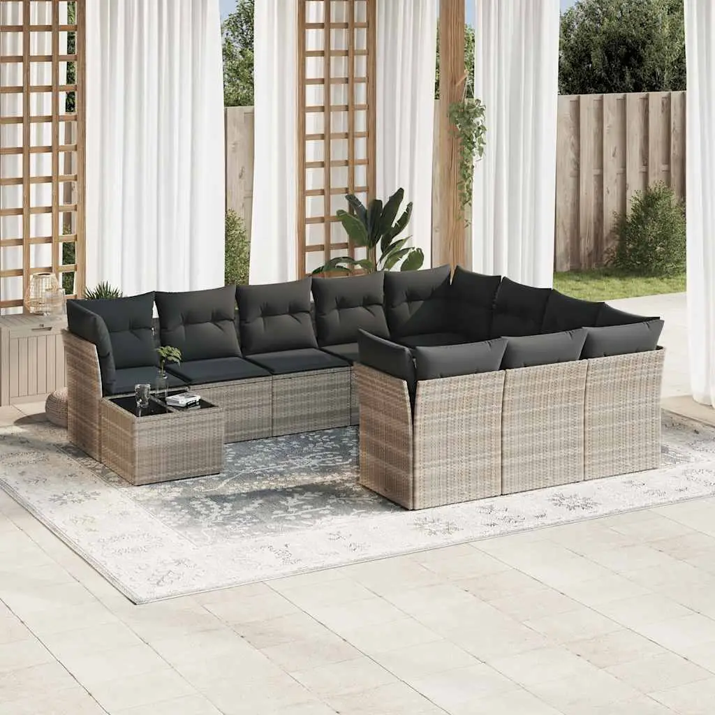 Ensemble de jardin d’angle 10 places modulable avec rangement résine tressée Gris Clair – ComfortXL Outdoor Living