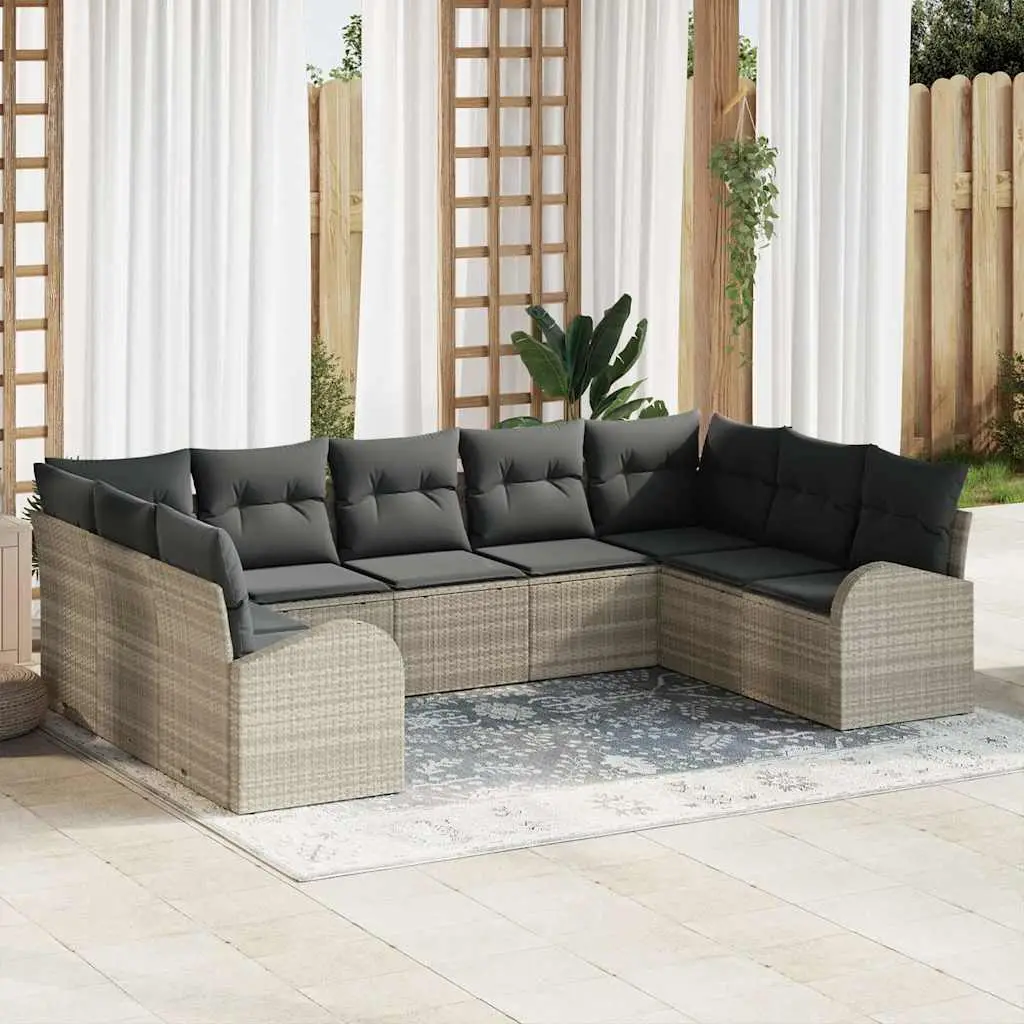 Ensemble de jardin 9 places en résine tressée modulable avec table Gris Clair – ComfortXL Outdoor Living