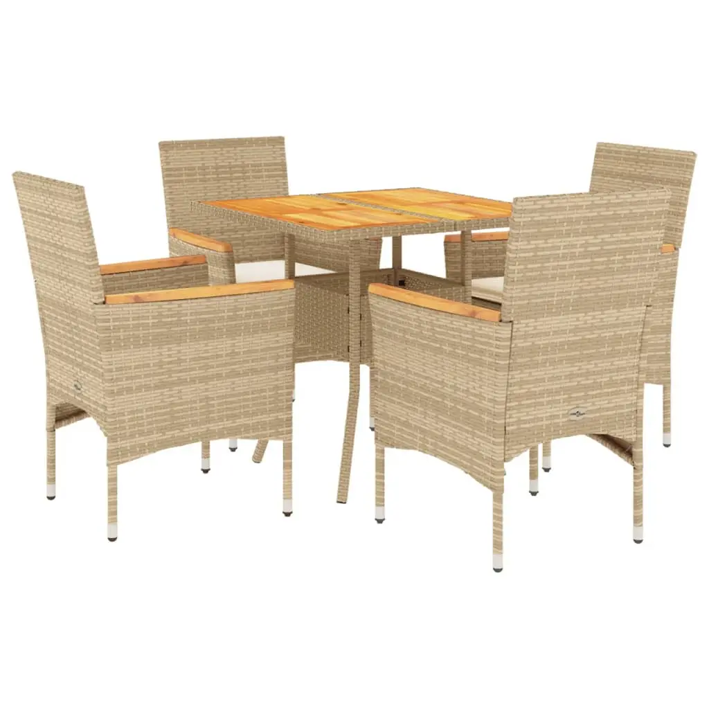 Ensemble de 5 pcs table de jardin et chaises avec coussins – mobilier de jardin beige rotin acacia-JU2695