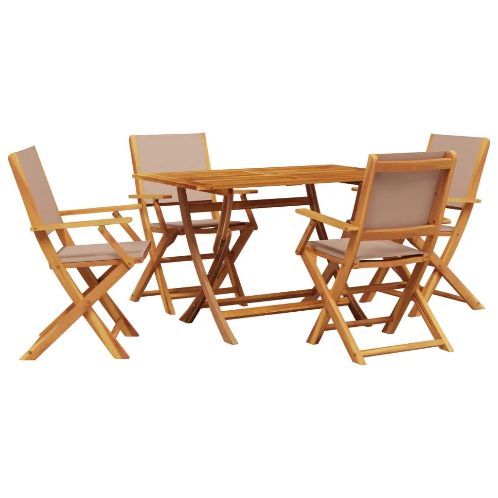 Ensemble de 5 pcs table de jardin avec chaises – mobilier de jardin taupe tissu et bois massif
