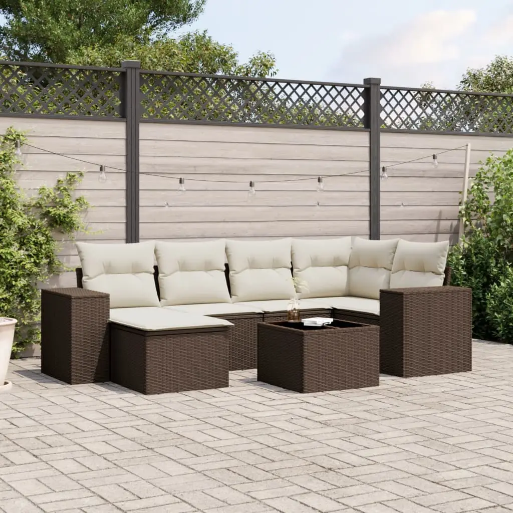 Ensemble de Jardin 7 Pièces Résine Tressée Modulable avec Table Basse et Rangement Marron – ComfortXL Outdoor Living