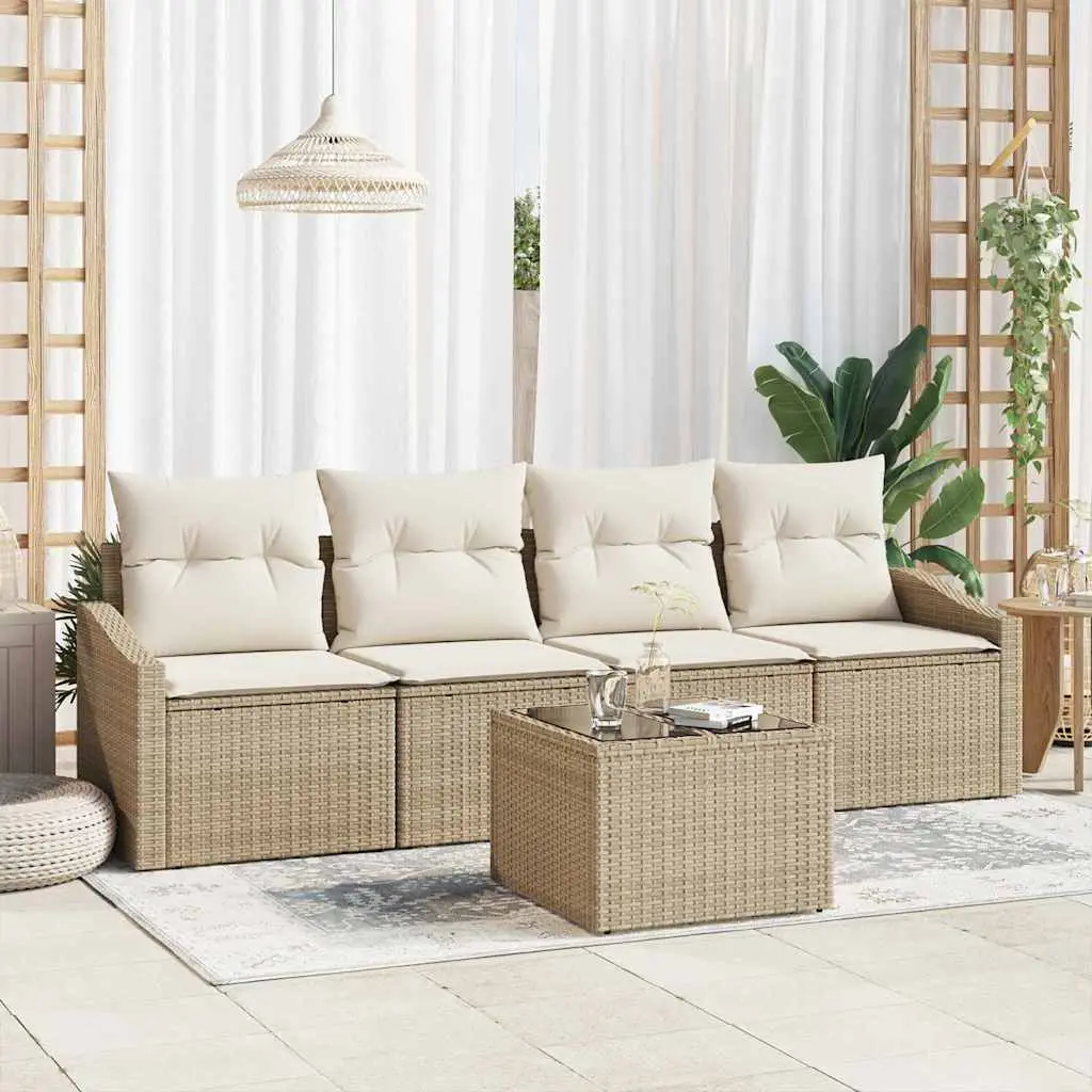 Ensemble de Canapés avec coussin 5 pcs Beige et crème polyrotin vidaXL 3346591