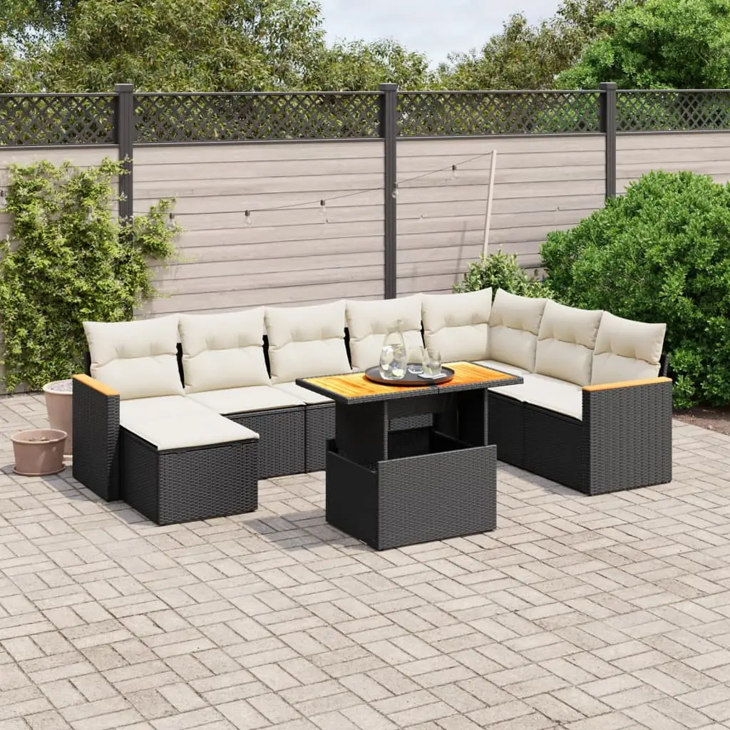 Ensemble de jardin 8 places résine tressée table ajustable et pouf Noir – ComfortXL Outdoor Living