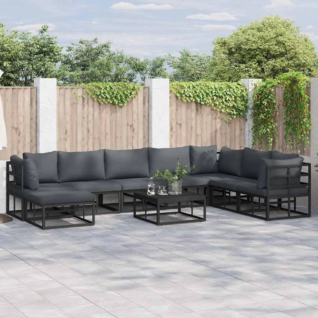 Ensemble de canapé de jardin avec coussin Noir Aluminium vidaXL 3378898