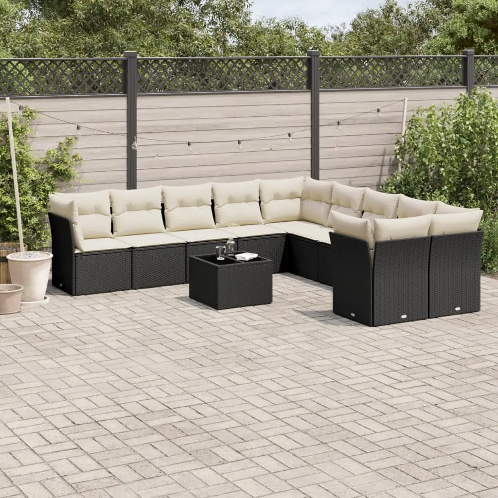 Ensemble de Jardin Modulable 10 Places Poly Rotin Noir avec Rangement et Coussins Crème – ComfortXL Outdoor Living