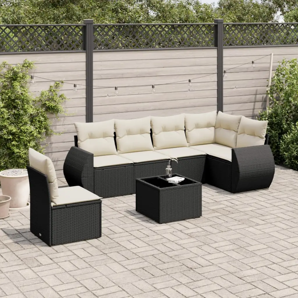 Ensemble canapé de jardin modulable 7 pièces avec rangement intégré pour extérieur Noir et Crème – ComfortXL Outdoor Living
