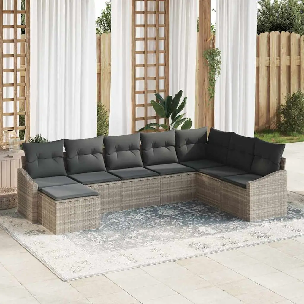 Ensemble de Canapés avec coussin 8 pcs Gris clair polyrotin vidaXL 3346842