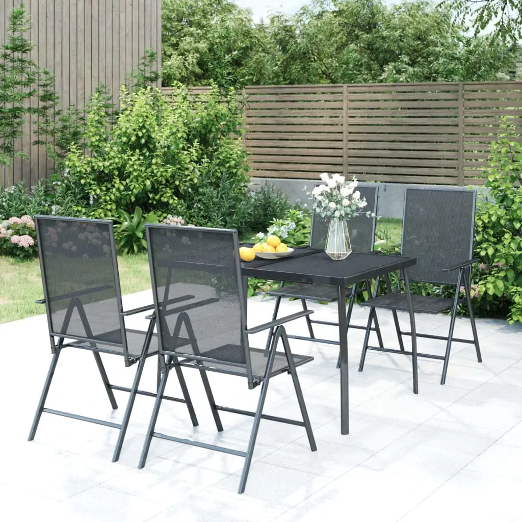 Ensemble de Repas 4 Personnes Acier Table et 4 Chaises Inclinables Pliables pour Jardin Anthracite 5 pcs – ComfortXL Outdoor Living