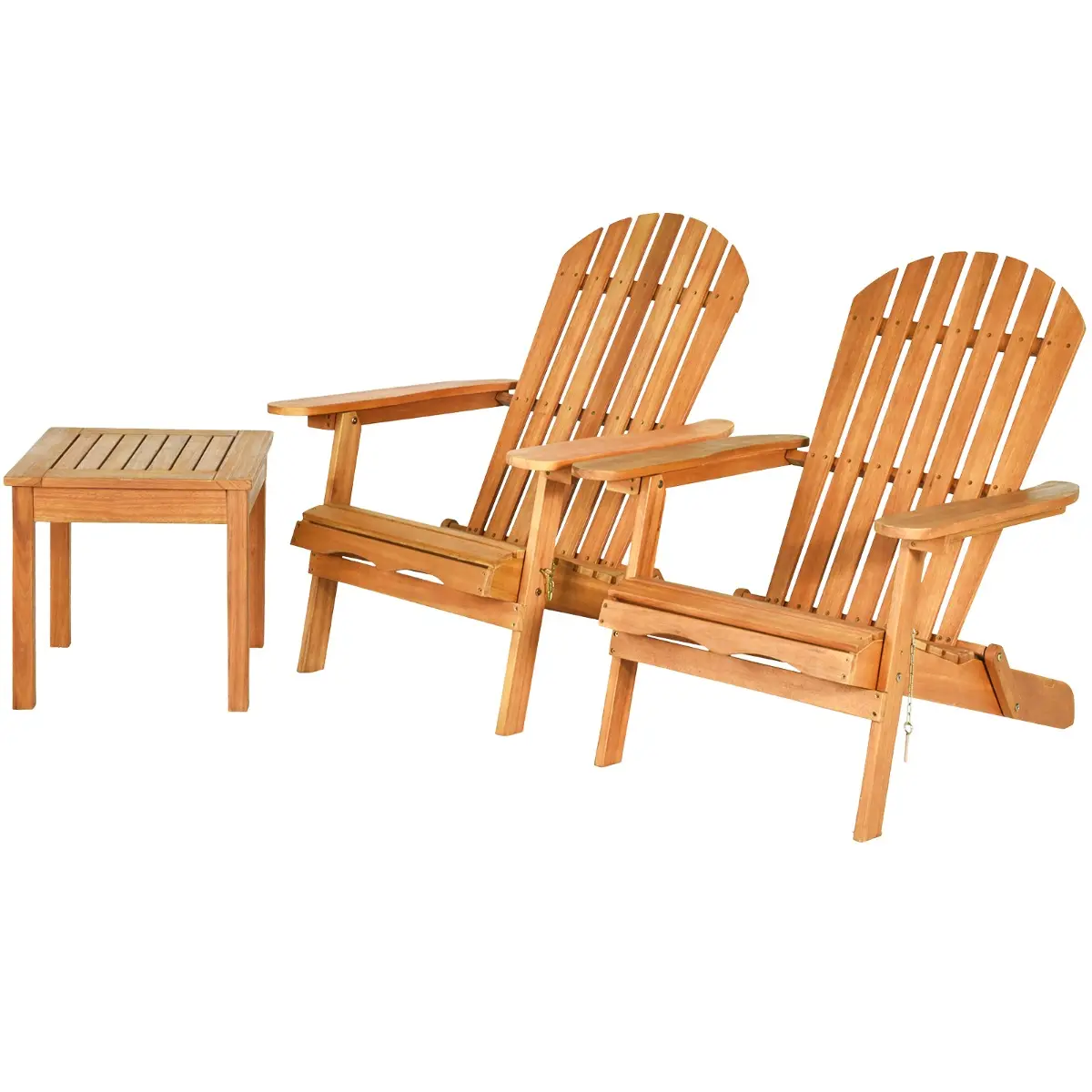 Ensemble de 3 Pcs Salon de Jardin Meubles Fauteuil et Table Adirondack Pliables Naturel