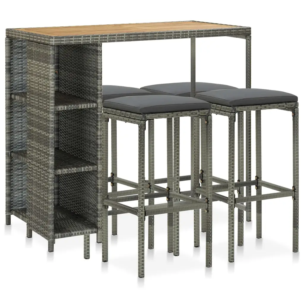 Ensemble de bar de jardin 5 pcs et coussins Résine tressée Gris vidaXL 3064917
