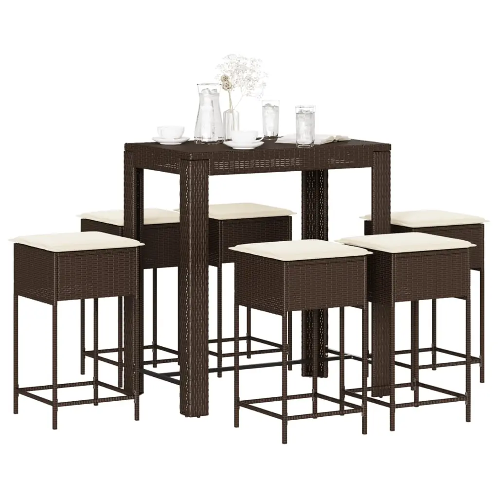 Ensemble de bar de jardin avec coussins 7 pcs marron poly rotin vidaXL 3261453