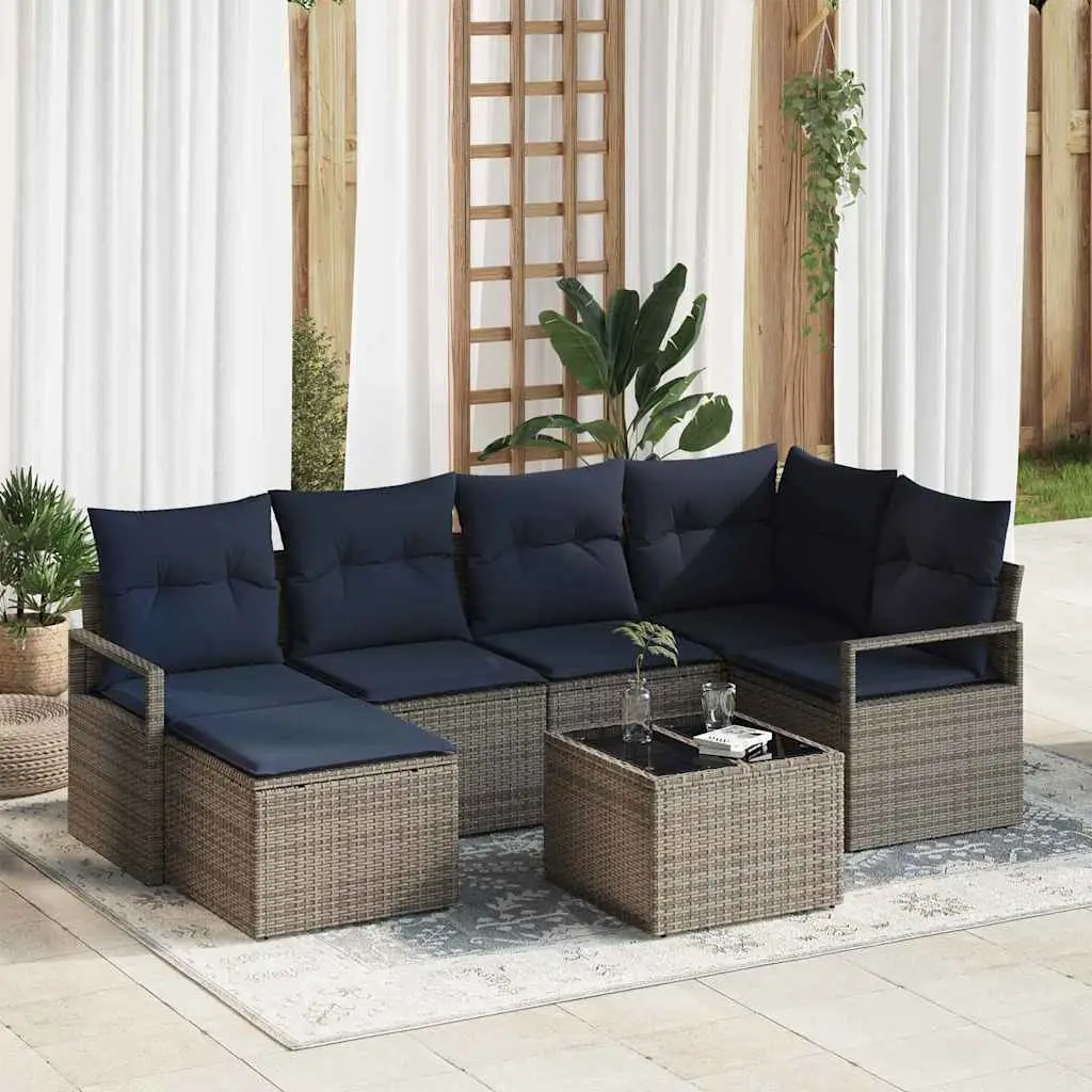 Ensemble de Canapés avec coussin 7 pcs Gris polyrotin vidaXL 3346465