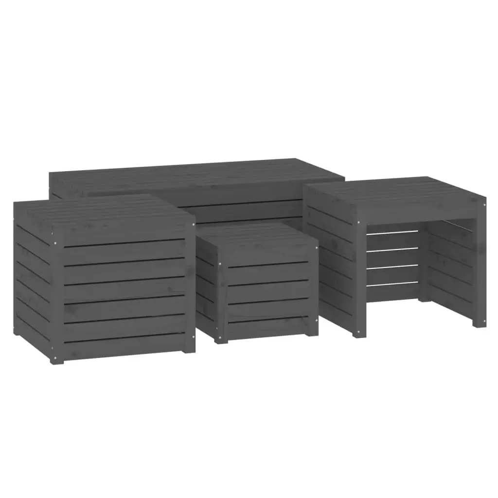 Ensemble de 4 pcs boîtes de jardin – Coffres de rangement gris bois de pin massif