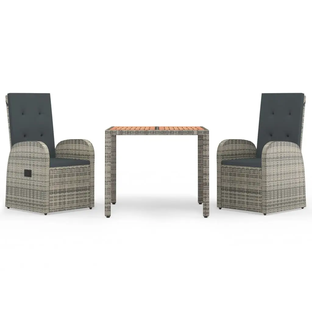 Ensemble de 3 pcs table de jardin avec chaises – mobilier de jardin coussins gris résine tressée-JU2388