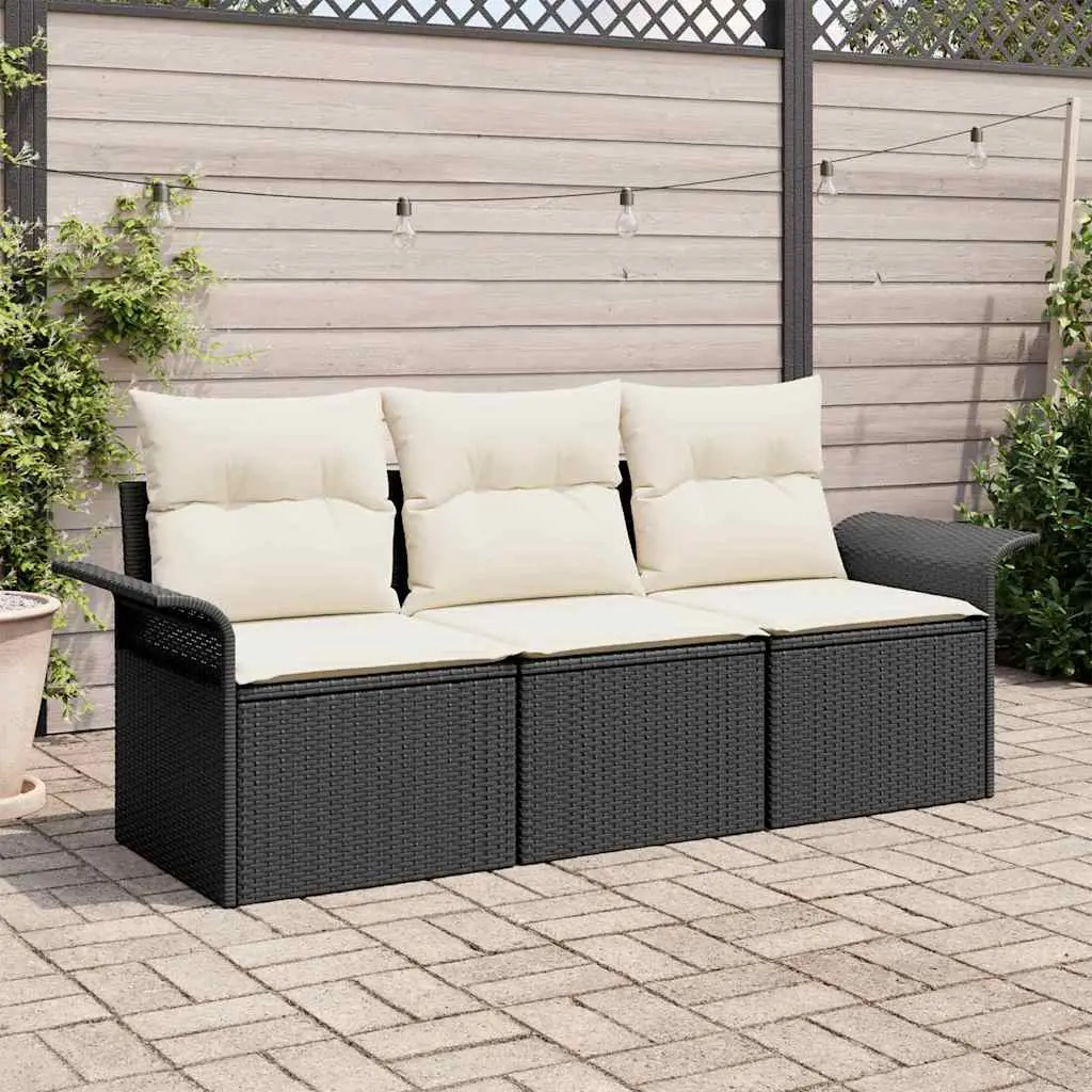 Ensemble de Canapés avec coussin 3 pcs Noir polyrotin vidaXL 3345217