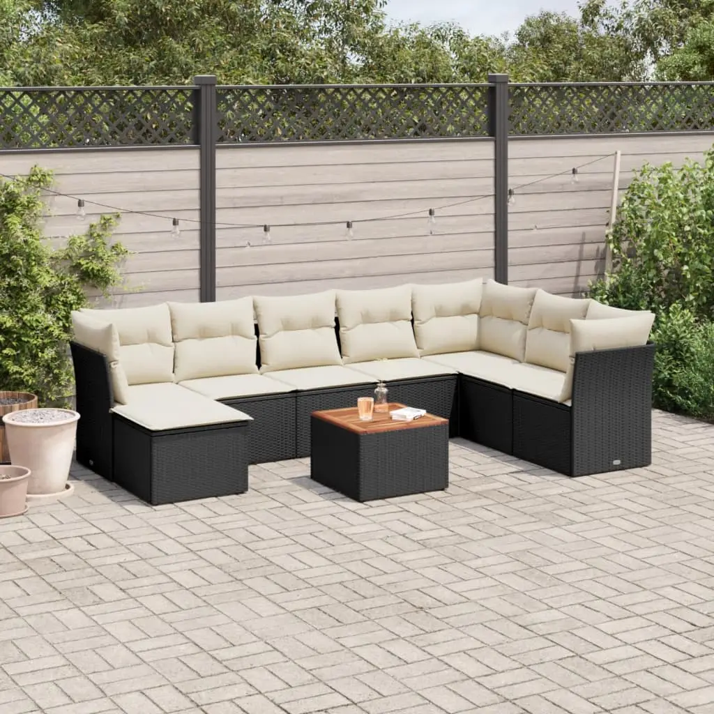 Ensemble canapé modulable 9 pcs résine tressée avec repose-pied pour terrasse Noir et Crème – ComfortXL Outdoor Living