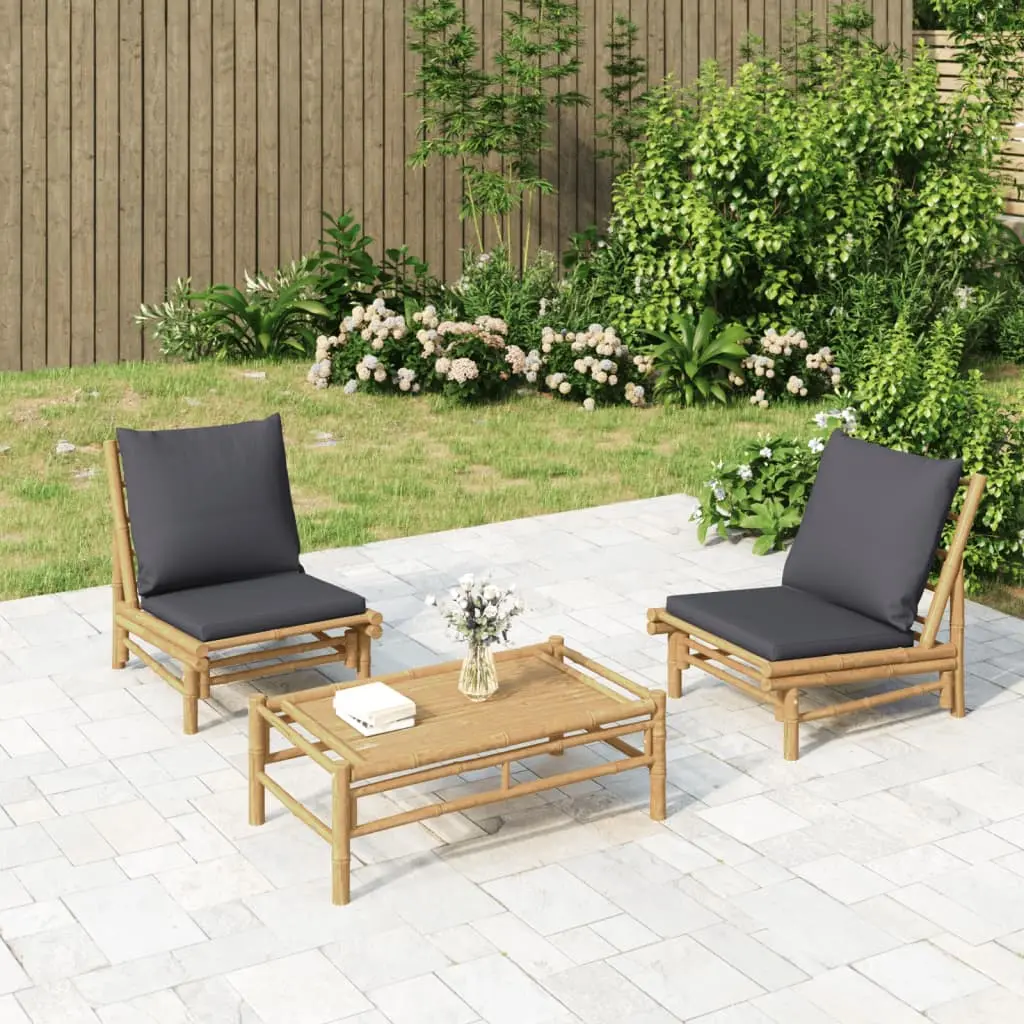Ensemble de 2 Fauteuils Relax en Bambou Massif Durable pour Terrasse Coussins Gris Foncé – ComfortXL Outdoor Living