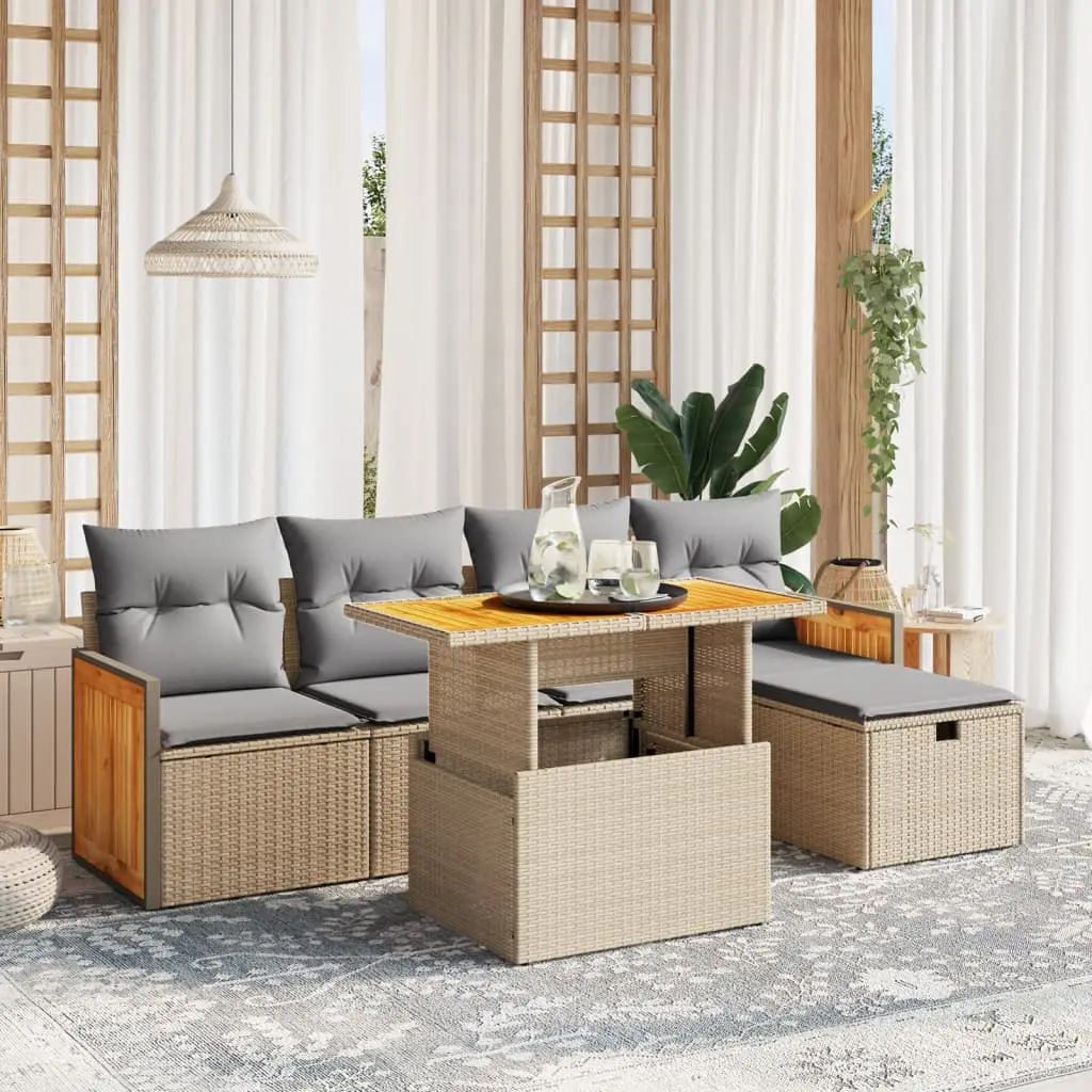 Ensemble de jardin 6 places résine tressée table haute et accoudoirs discrets Beige – ComfortXL Outdoor Living